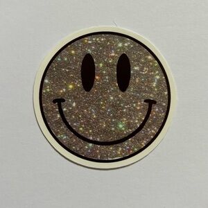 Silver Glitter Illustrated Circle Smiley Face Waterproof Sticker